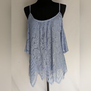 Alya Lacey Lavender Women's Blouse Sz L Top Off Shoulder Strappy B-3